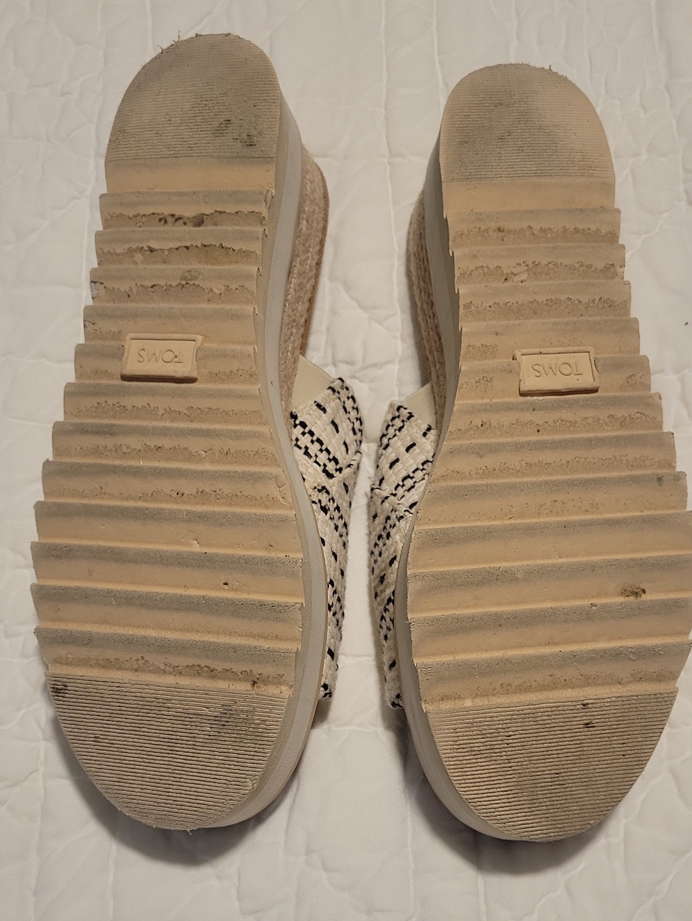 Toms Cream and Black Striped Platform Mules - Picture 3 of 3